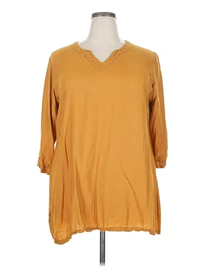 Pre-owned Fabindia 3/4 Sleeve Top Gold V Neck Tops