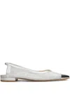 Fabio Rusconi Ballet Flats In Silver Leather And Fabric In 银色