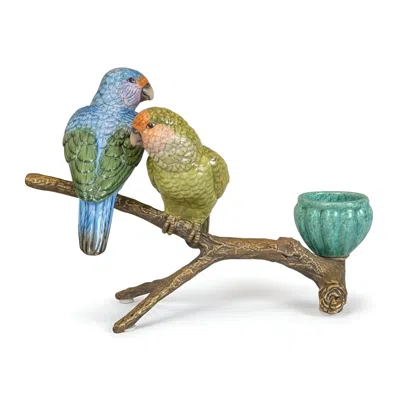 Fable And Mirth Handpainted Porcelain & Bronze Lovebirds Tealight Holder In Multi