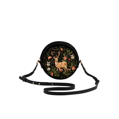 Fable England Aurora Fawn Embroidered Black Circle Bag