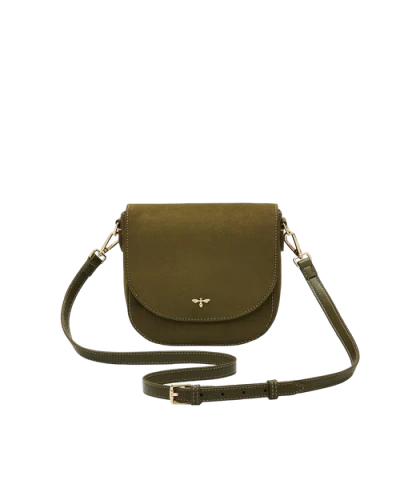 Fable England Beth Faux Suede Saddle Purse In Khaki