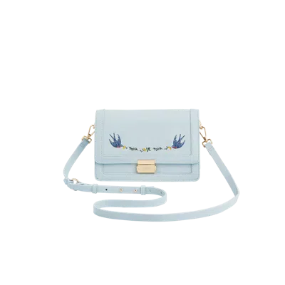 Fable England Bird Embroidered Foldover Purse In Pink