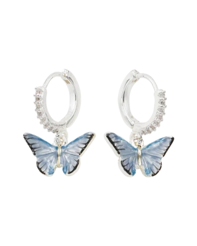 Fable England Blue Butterfly Earrings Silver