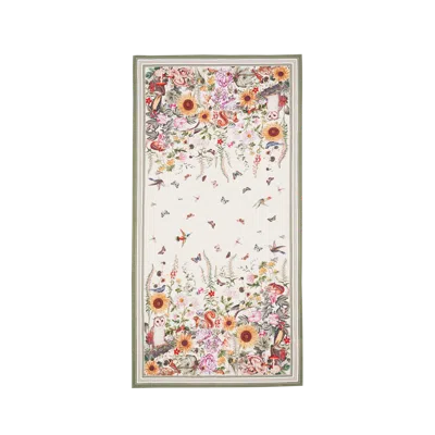 Fable England Botanical Large Rectangle Scarf In White
