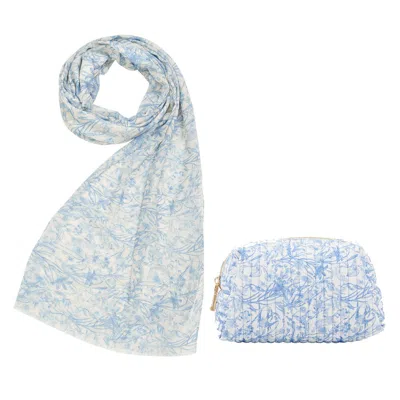 Fable England Bunny Blues Small Quilted Makeup Bag & Bunny Blues Lightweight Scarf Set