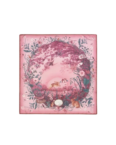 Fable England Bunny Narrartive Square Scarf In Pink