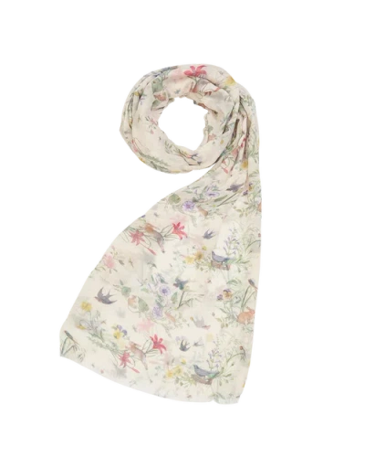 Fable England Bunny Toile Lightweight Scarf In White