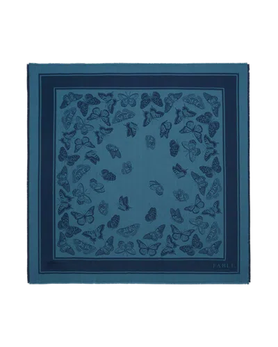 Fable England Butterfly Large Square Jacquard Scarf In Blue