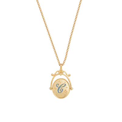 Fable England C Initial Cornflower Gold Spinner Chain Necklace