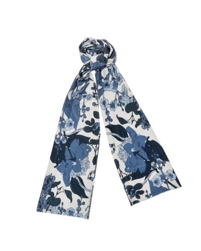Fable England Deco Blooms Blue Tonal Velvet Scarf