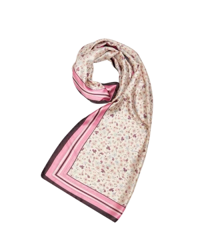 Fable England Deco Blooms Silky Lightweight Cream Scarf In Pink