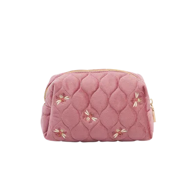 Fable England Embroidered Bee Cosmetic Pouch In Pink