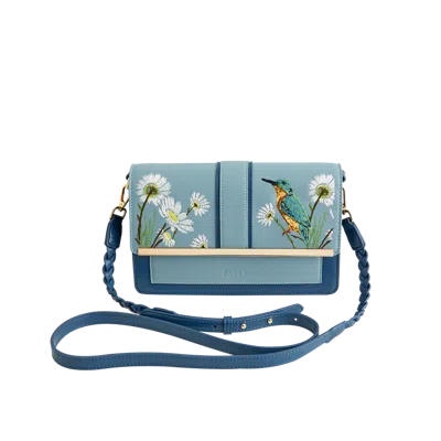 Fable England Embroidered Kingfisher Blue Cross Body Bag