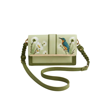 Fable England Embroidered Kingfisher Cross Body Bag In Purple