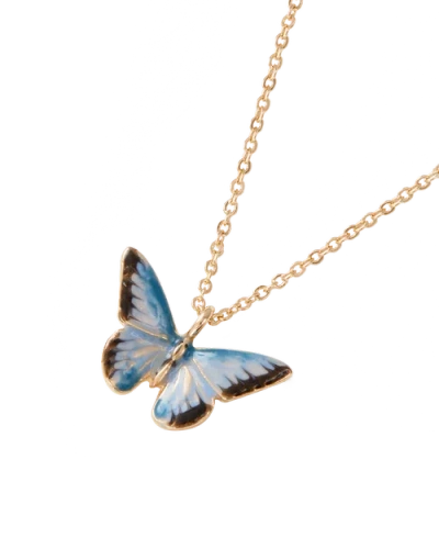 Fable England Enamel Blue Butterfly Short Necklace