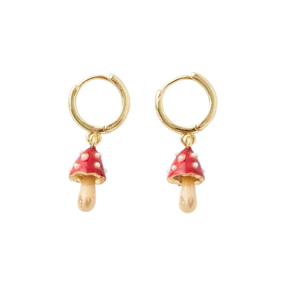Fable England Enamel Mushroom Huggie Earrings
