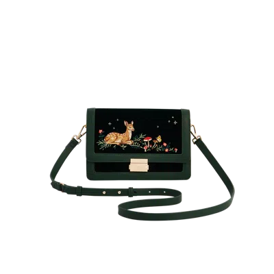 Fable England Fawn Embroidered Green Crossbody Bag