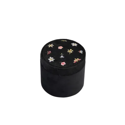 Fable England Floral Ditsy Embroidered Black Velvet Jewellery Box