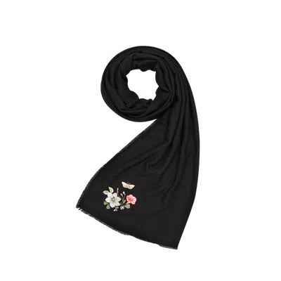 Fable England Floral Embroidered Black Pashmina Scarf