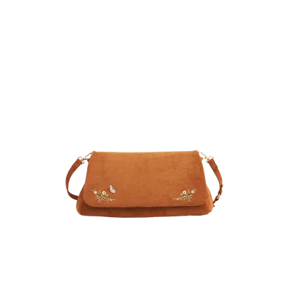 Fable England Floral Embroidered Shoulder Bag In Brown