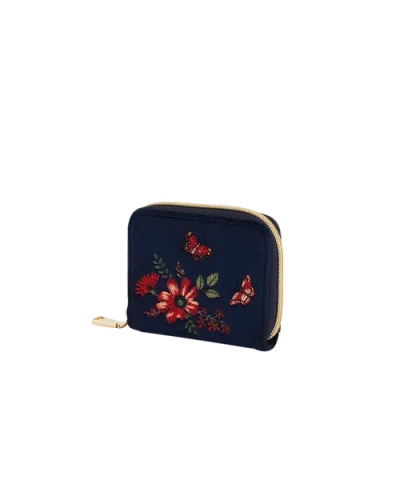Fable England Floral Velvet Purse Small In Blue