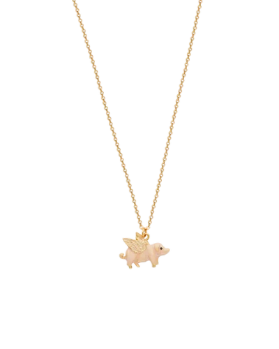 Fable England Flying Pig Enamel Necklace In Gold