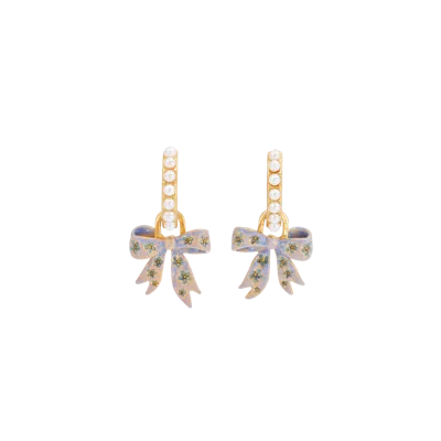 Fable England Forget Me Not Bow Huggie Earrings In Gold