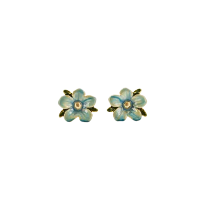 Fable England Forget Me Not Flora Stud Earrings In Green