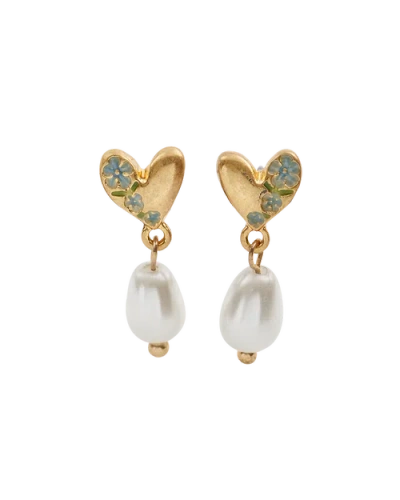 Fable England Forget-me-not Heart & Pearl Earrings