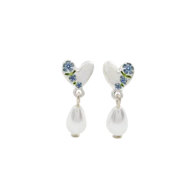 Fable England Forget-me-not Heart & Pearl Earrings Silver