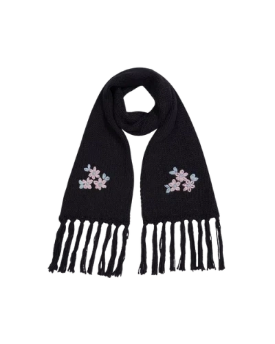 Fable England Forget-me-not Knitted Scarf In Black