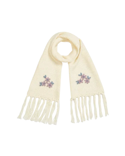 Fable England Forget-me-not Knitted Scarf In White