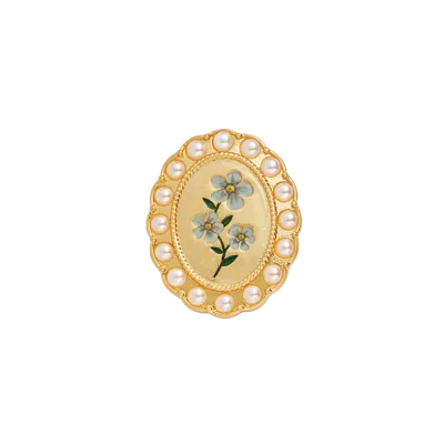 Fable England Forget Me Not Pearl Cameo Brooch In Gold
