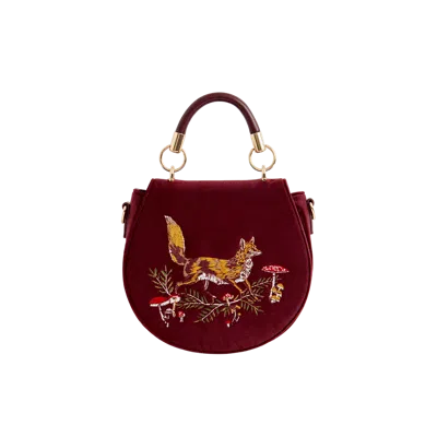 Fable England Fox & Mushroom Embroidered Saddle Bag In Red