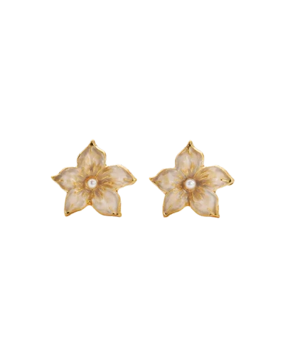 Fable England Jasmine & Pearl Stud Earrings In Gold