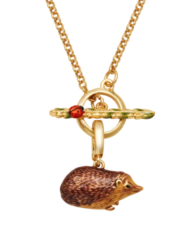 Fable England Ladybird & Hedgehog Toggle Necklace In Gold