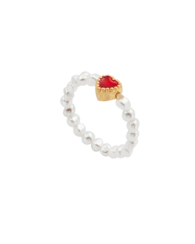 Fable England Love Heart Pearl Ring In Gold