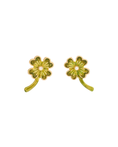 Fable England Lucky Clover & Pearl Stud Earrings In Pink