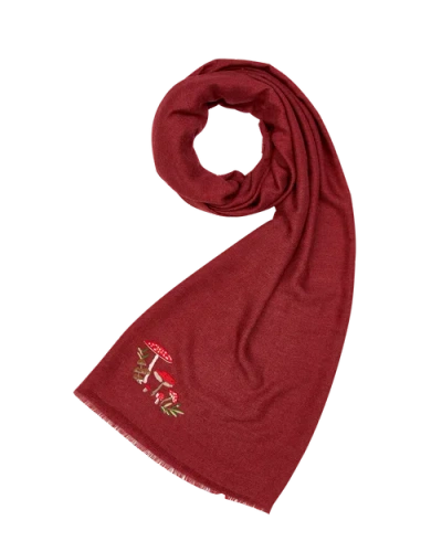 Fable England Mushroom Embroidered Burgundy Pashmina Scarf In Red