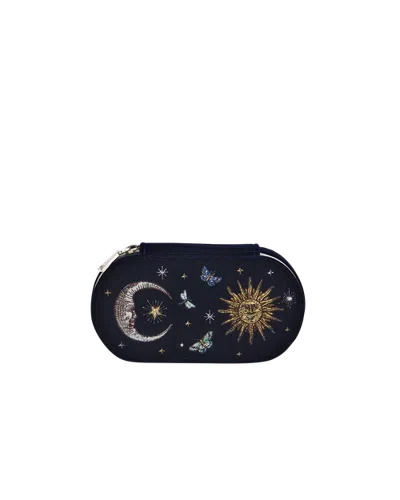 Fable England Night Sky Embroidered Velvet Oval Jewelry Box In Blue