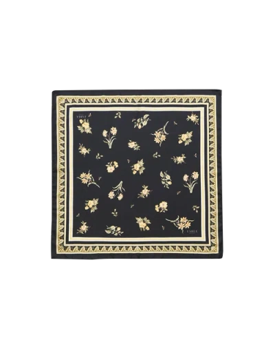 Fable England Nouveau Floral Small Square Scarf In Black
