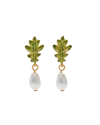 Fable England Oak Leaf Pearl Drop Gold Earrings In Gold