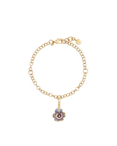 Fable England Pansy & Pearl Charm Chain Bracelet In Gold