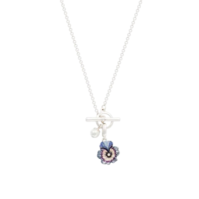 Fable England Pansy & Pearl Toggle Necklace In Silver