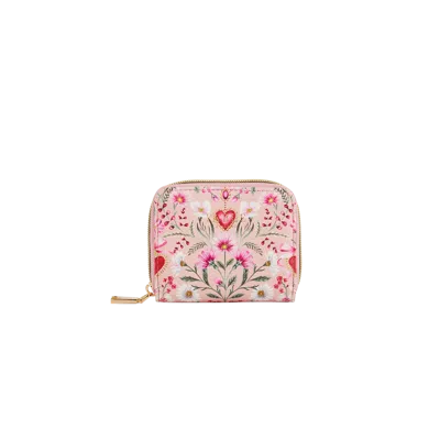 Fable England Penelope Floral Heart Small Purse In Pink