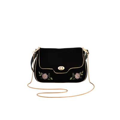 Fable England Rose Embroidered Black Clutch