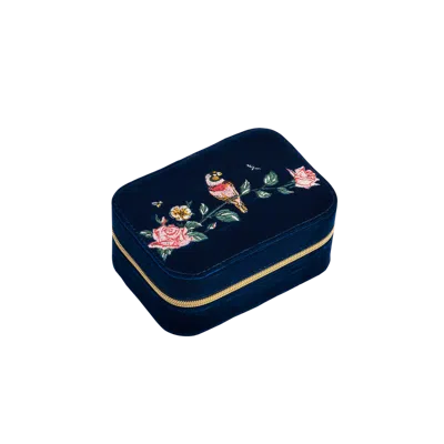 Fable England Rosy Posy Embroidered Blue Large Jewellery Box