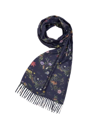 Fable England Running Bunny Toile Fringe Scarf In Blue