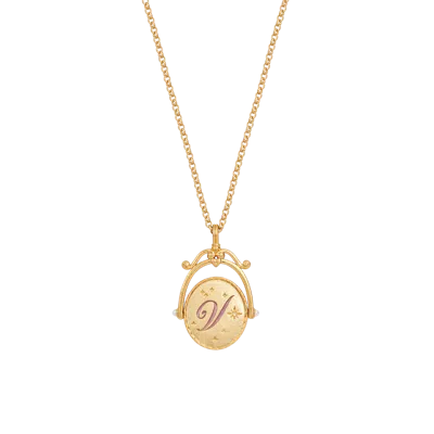 Fable England V Initial Violet Gold Spinner Chain Necklace