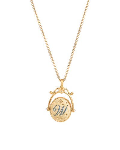 Fable England W Initial Water Lily Gold Spinner Chain Necklace